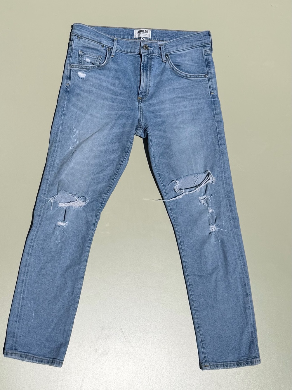 Agolde Light Blue Distressed Straight Jeans 28